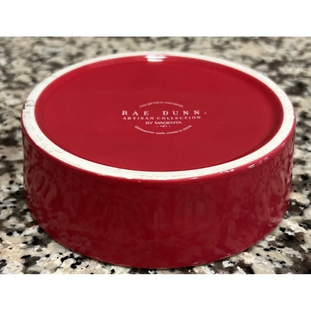 RAE DUNN Holiday Christmas MERRY CATMAS Red Cat Kitten Food Bowl